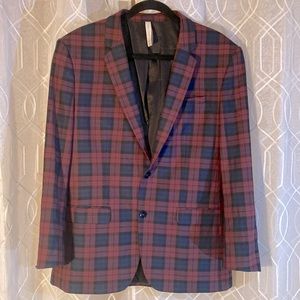 Zara Man 42 reg Sport Coat / Blazer, Wine deep red & blue plaid.